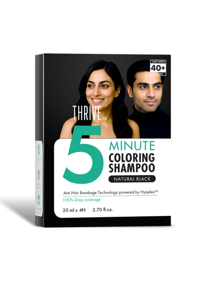 ThriveCo Hair Coloring Shampoo, Natural Black | 5-Minute Instant Hair Dye Color Shampoo | 100% Coverage for Grey Hair | Ammonia-Free, Long Lasting | Glossy Finish with Hyaplex™ | for Men & Women | Pack of 4 x 20ml (80ml) - Image 1